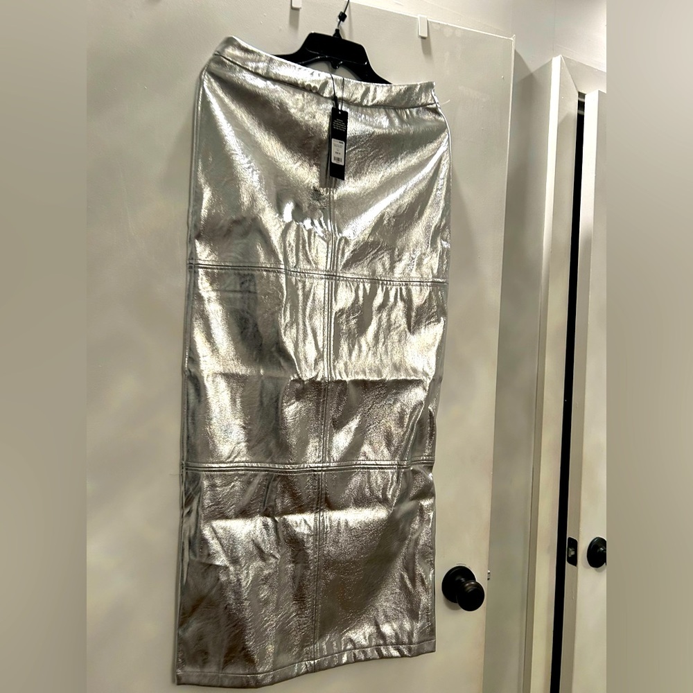 NWT Fashion Nova Metallic Silver maxi skirt